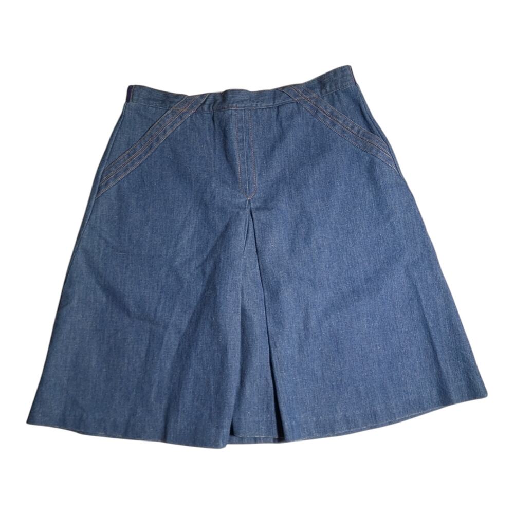 Vtg 1970s Jantzen Blue Cotton Denim Elastic Back Zip Skort Skirt Shorts Sz 14